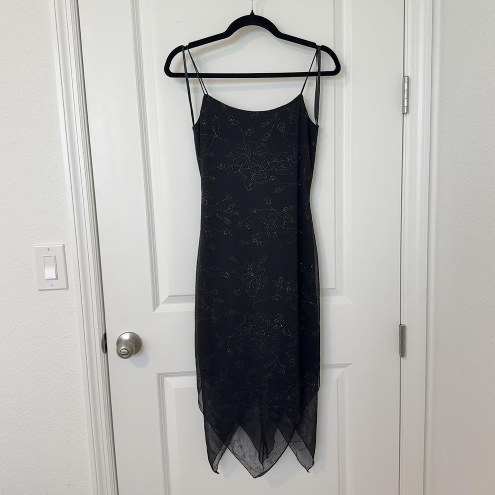 Black Floral Slip Maxi Dress with Sparkle Detail